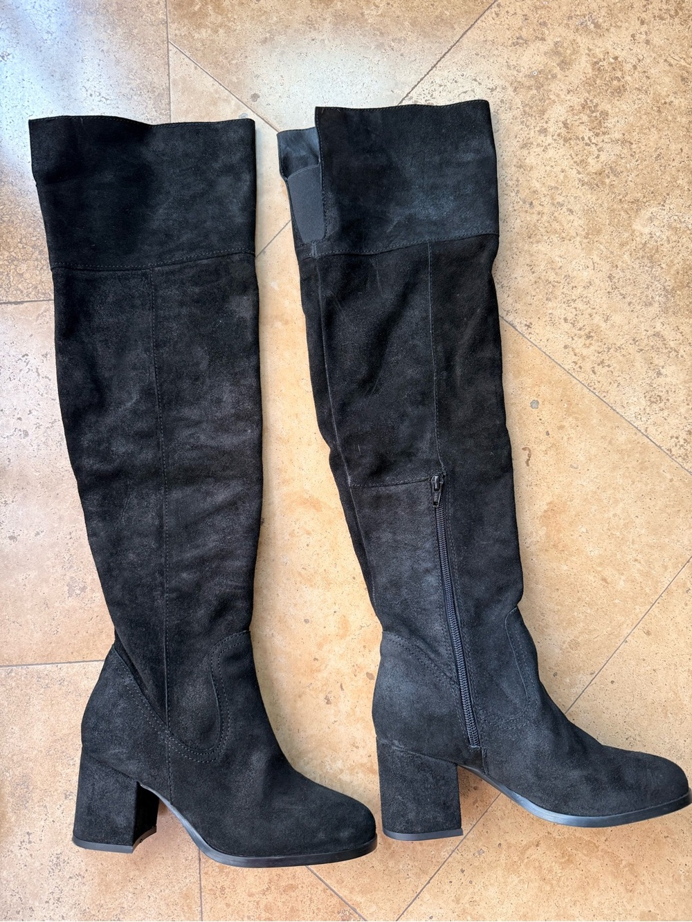 Steve Madden Saavior Black Suede Over-the-Knee Block Heel Boots